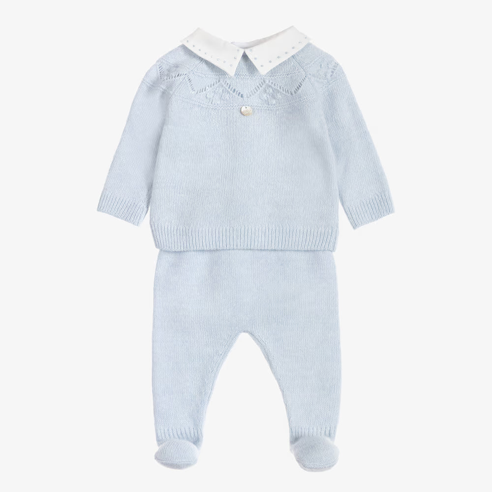 Conjunto de Malha com Gola Rendada Azul