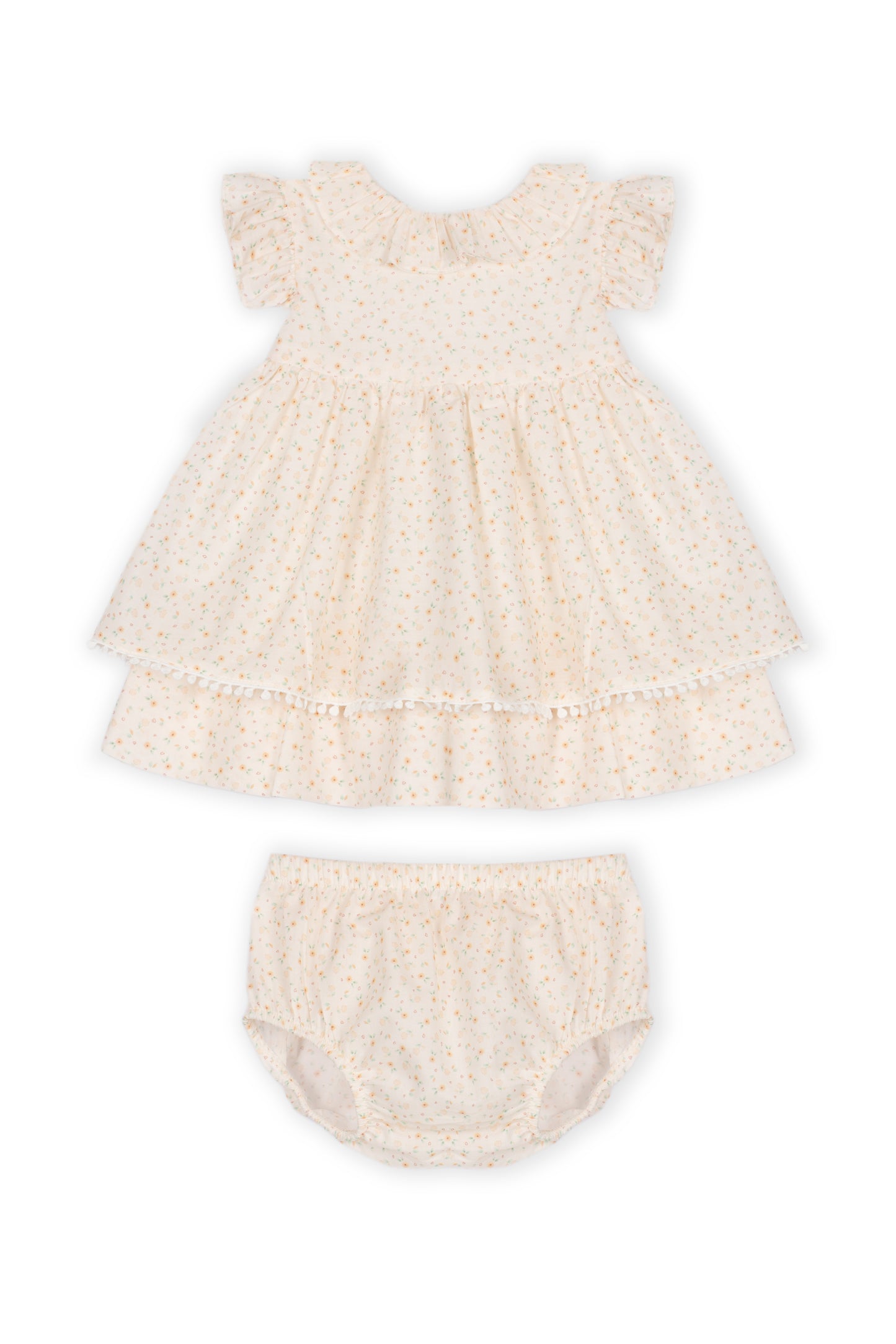 Vestido com Tapa Fraldas Bebé Menina Floral - Salmão e Verde Água