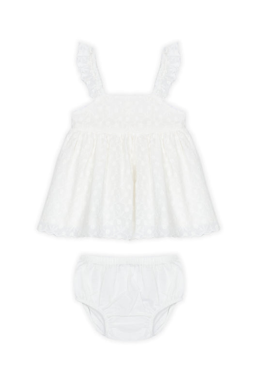 Vestido com Tapa Fraldas Bebé Menina - Branco