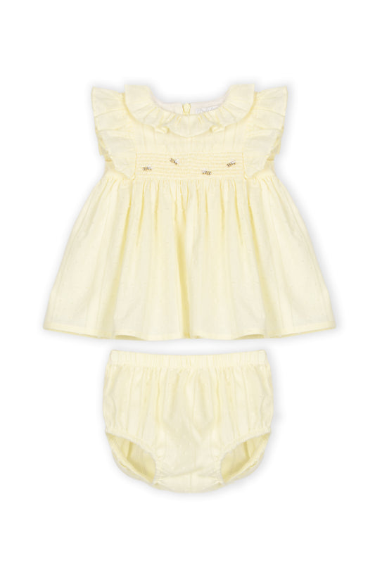 Vestido com Tapa Fraldas Bebé Menina - Amarelo Pastel