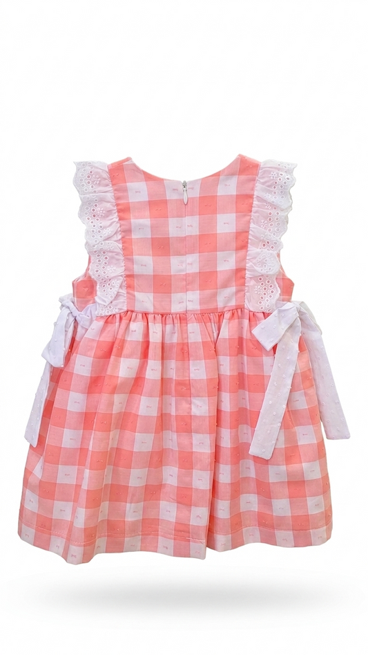 Vestido com Padrão Vichy Salmão- Doce de Côco