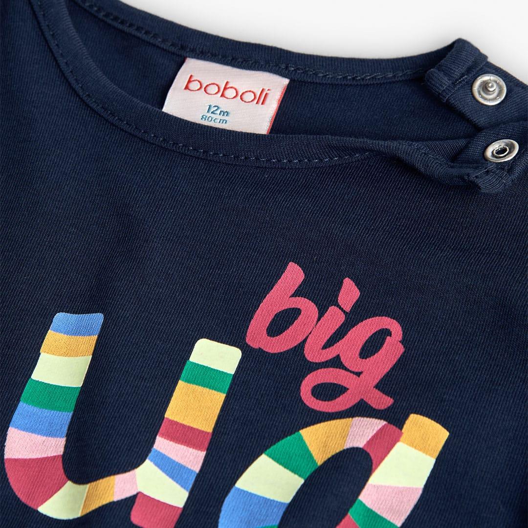 T-shirt manga comprida  azul-marinho letras coloridas menina | BOBOLI