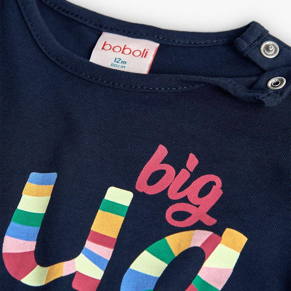 T-shirt manga comprida  azul-marinho letras coloridas menina | BOBOLI