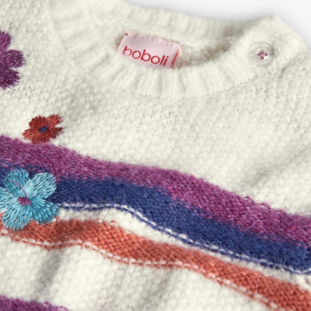 Camisola de malha de menina branca com flores | BOBOLI