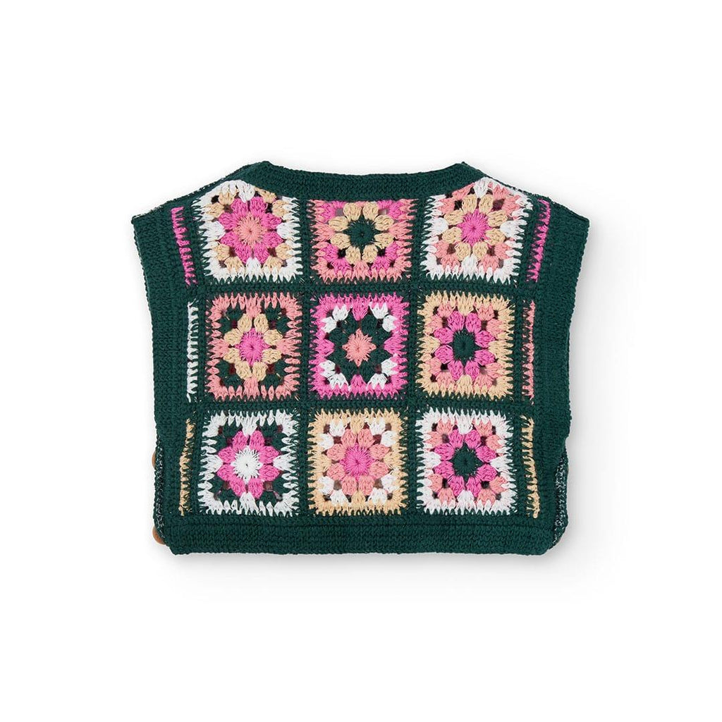 Colete malha menina quadrados tons verde | BOBOLI | Flores