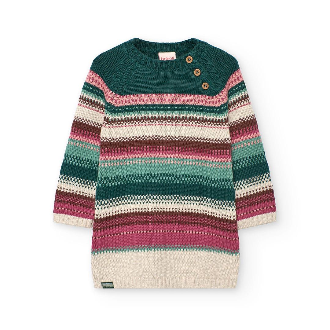 Vestido malha| Riscas multicolor | BOBOLI