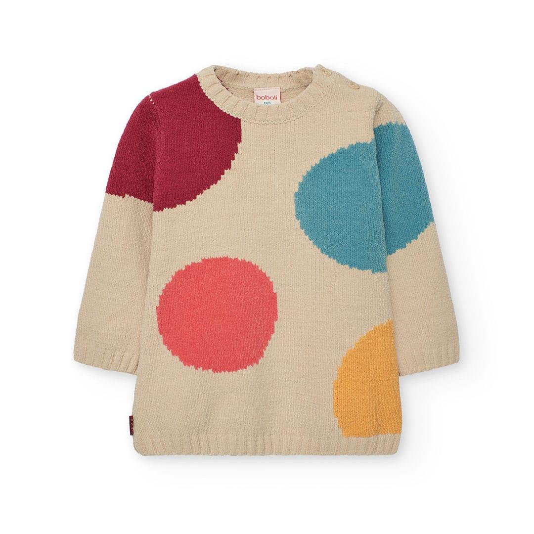 Vestido malha | Menina bege com bolinhas| BOBOLI