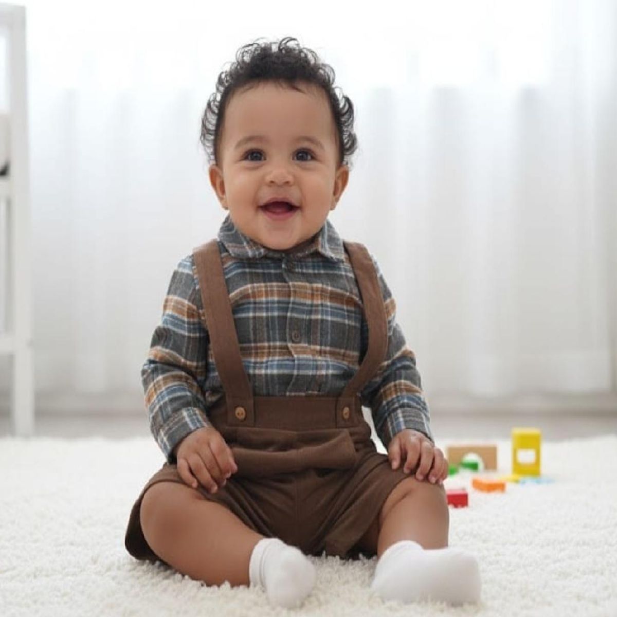 Conjunto Jardineira | Xadrez | Castanho