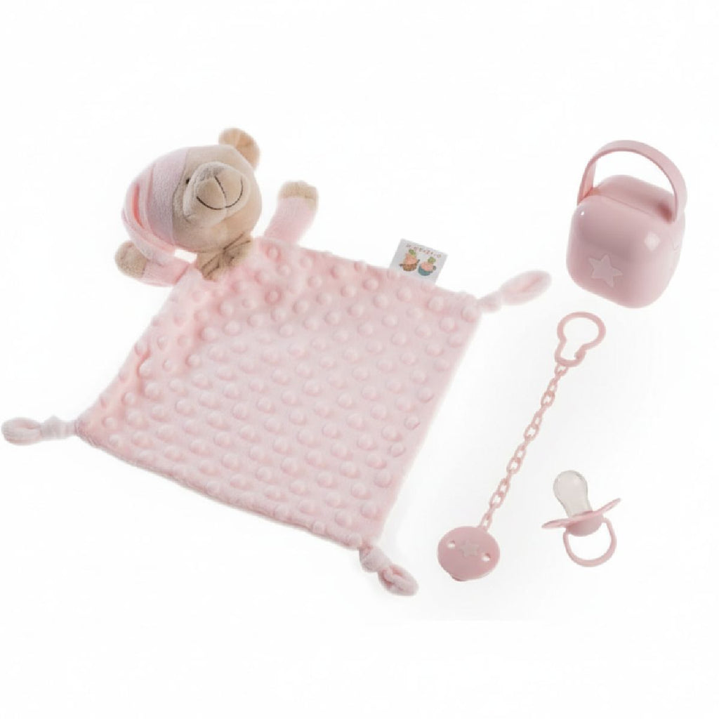 Conjunto doudou + chupeta + prendedor + caixa de chupeta