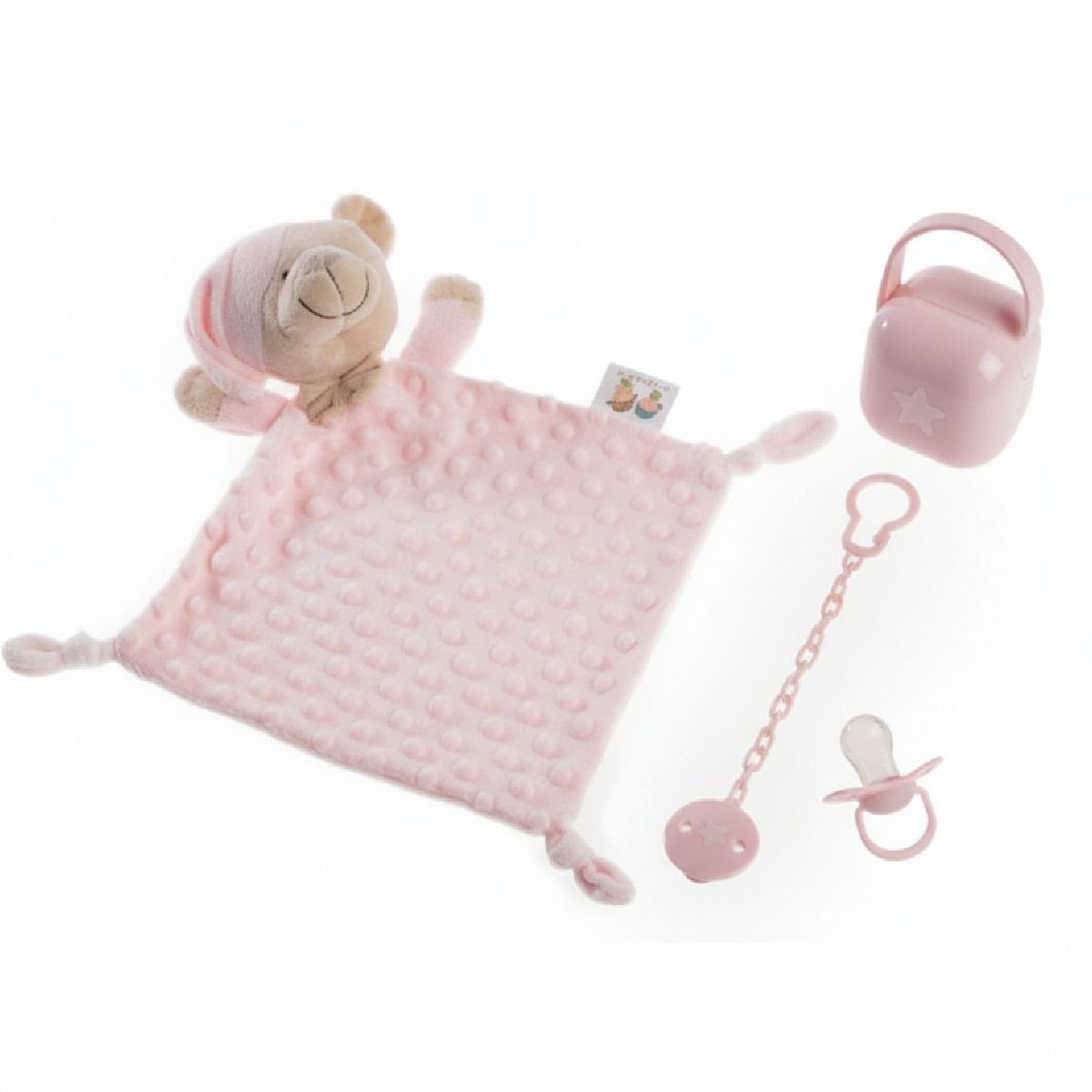 Conjunto doudou + chupeta + prendedor + caixa de chupeta