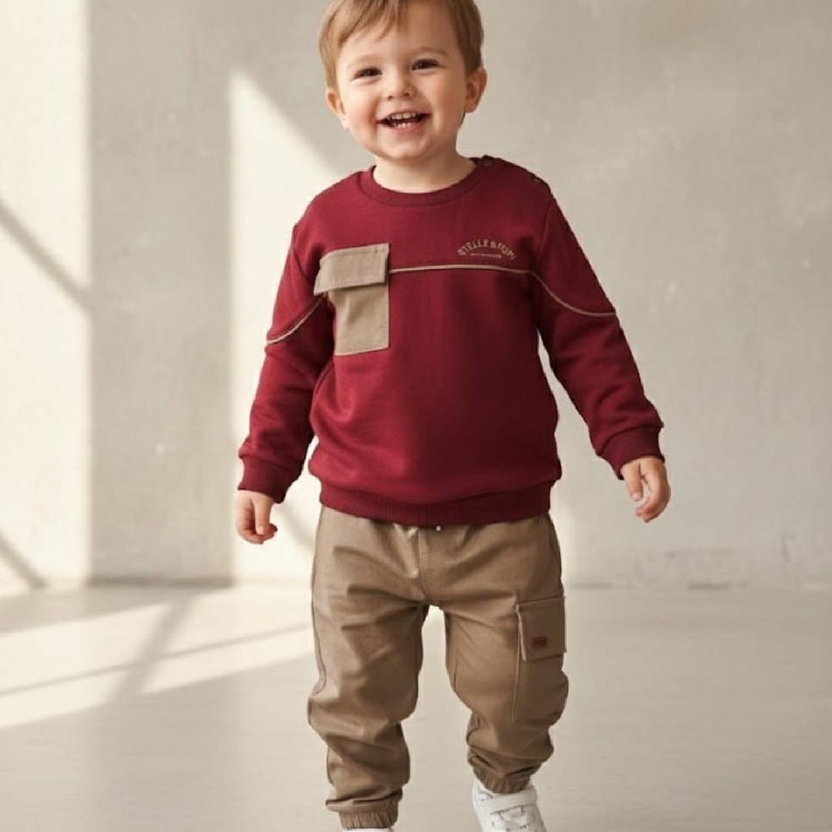 Conjunto Camisola bordô C/ Bolso e Calças Bege | Aventura e Conforto