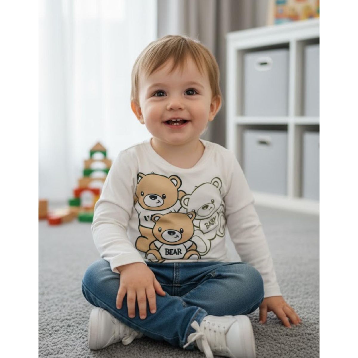 T-shirt manga comprida | Urso | Verde