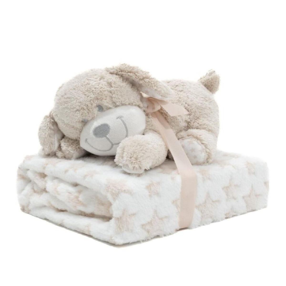 Cão de peluche com manta