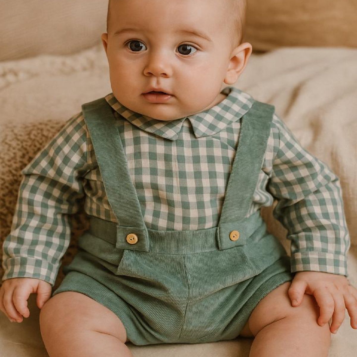 Conjunto Jardineira | Xadrez | Verde