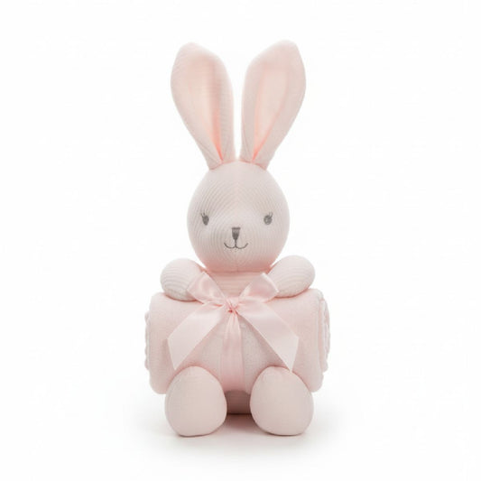 Coelho de peluche com manta