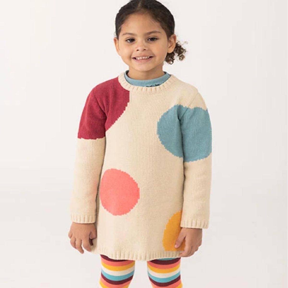 Vestido malha | Menina bege com bolinhas| BOBOLI