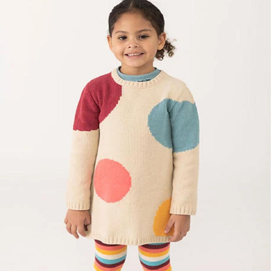 Vestido malha | Menina bege com bolinhas| BOBOLI