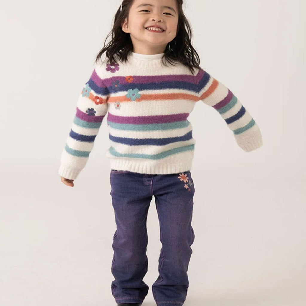 Camisola de malha de menina branca com flores | BOBOLI