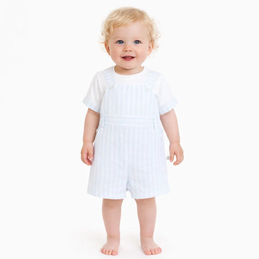 Conjunto de Jardineiras Riscas e T-shirt para Menino- Azul bebé