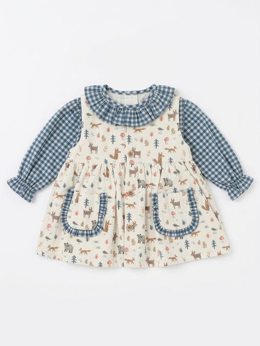 Vestido de Alças Floresta e Blusa Vichy com Folho