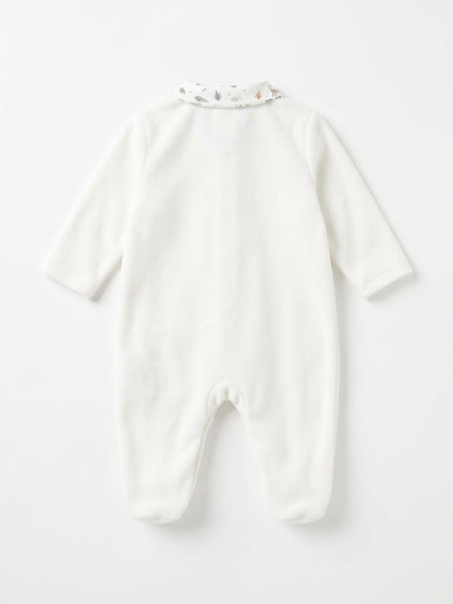 Babygrow de Veludo com Gola de Camisa e Padrão Floresta