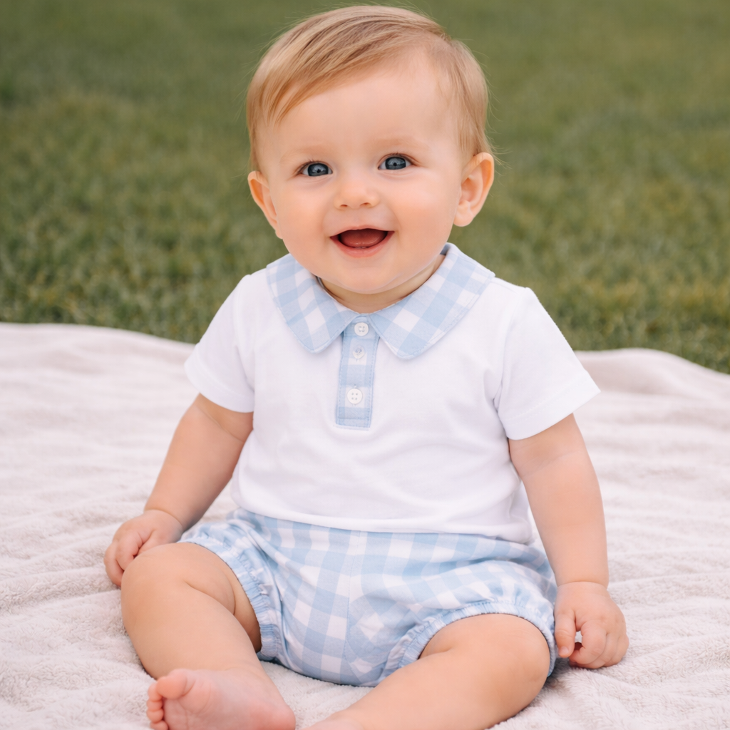 Conjunto em Algodão Vichy para Bebé Menino 2pc