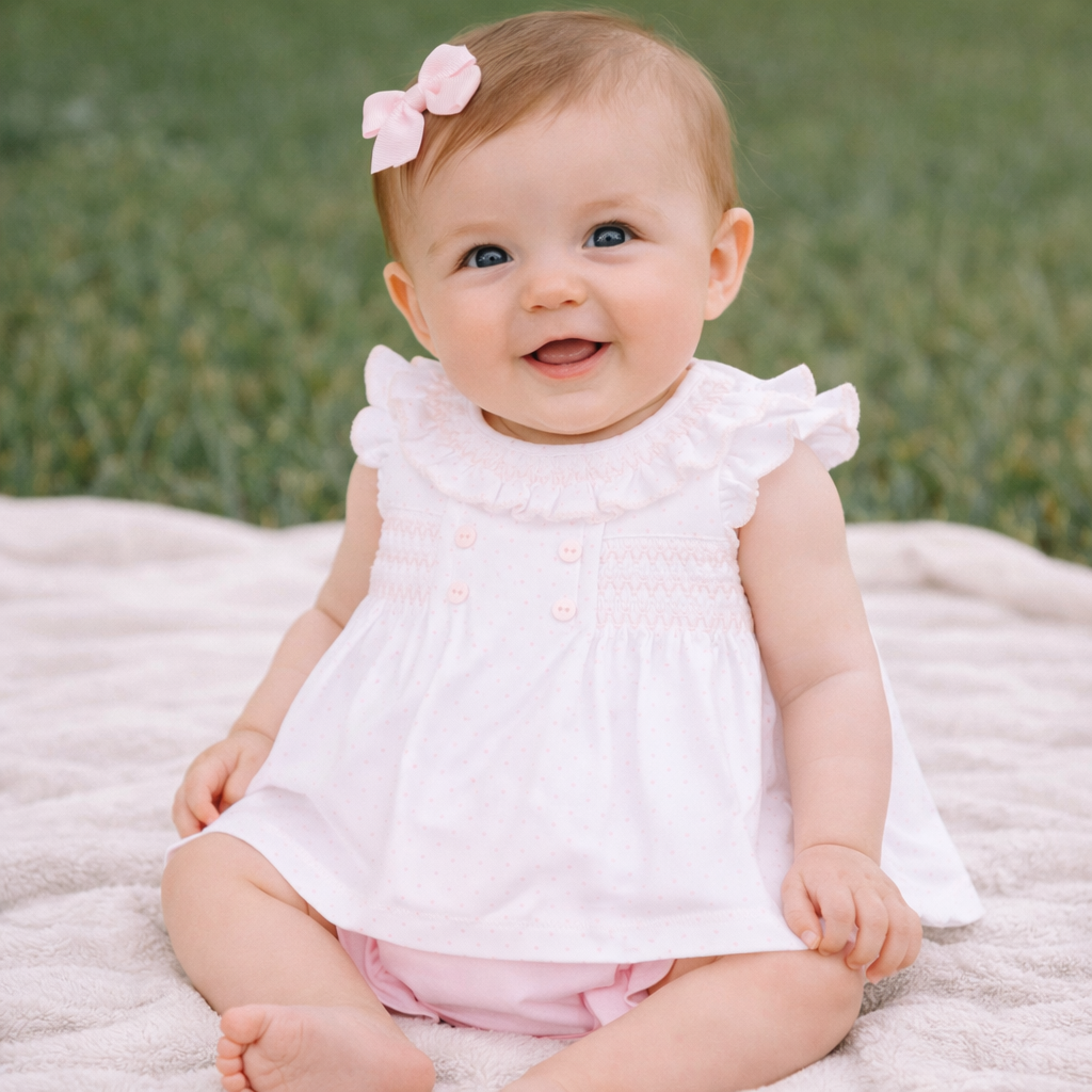 Vestido com Tapa Fraldas em Algodão Bebé Menina