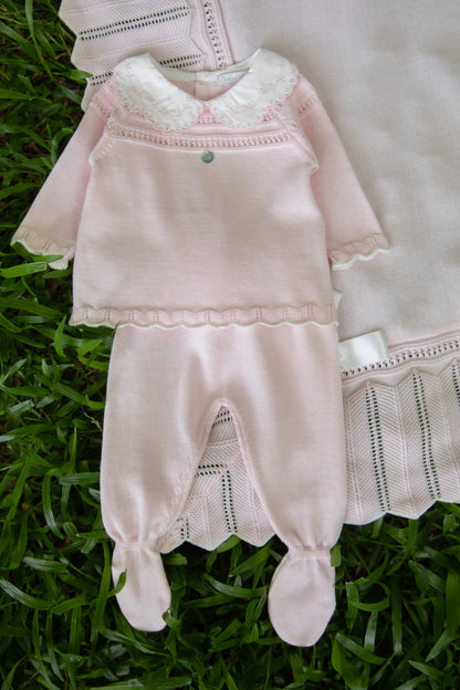 Conjunto Malha Rosa Bebé