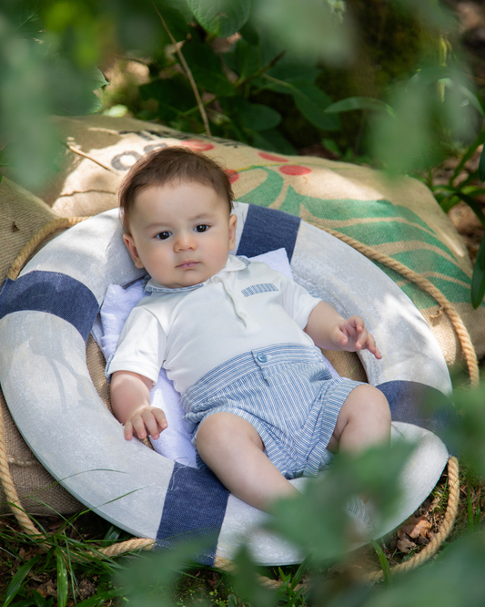 Conjunto Calção com Body Menino às Riscas Azul
