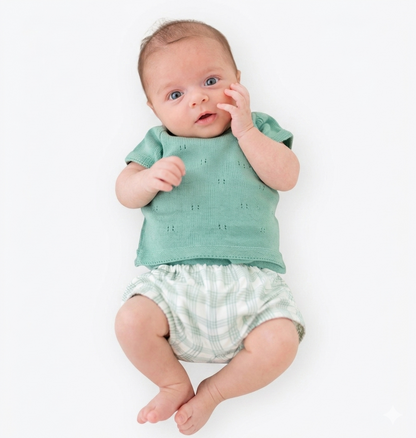 Conjunto de Camisola de Malha e Fofo Xadrez